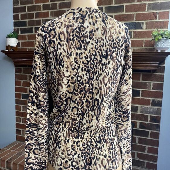 Merona Brown Tan Cheetah Print TunicTop Long Sleeve Shirt Blazer Buttons Size XS - Picture 3 of 15